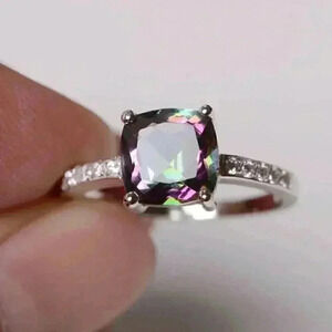 New 925 Silver Mystic Topaz & White Sapphires Ring